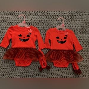 Twin girl pumpkin outfit